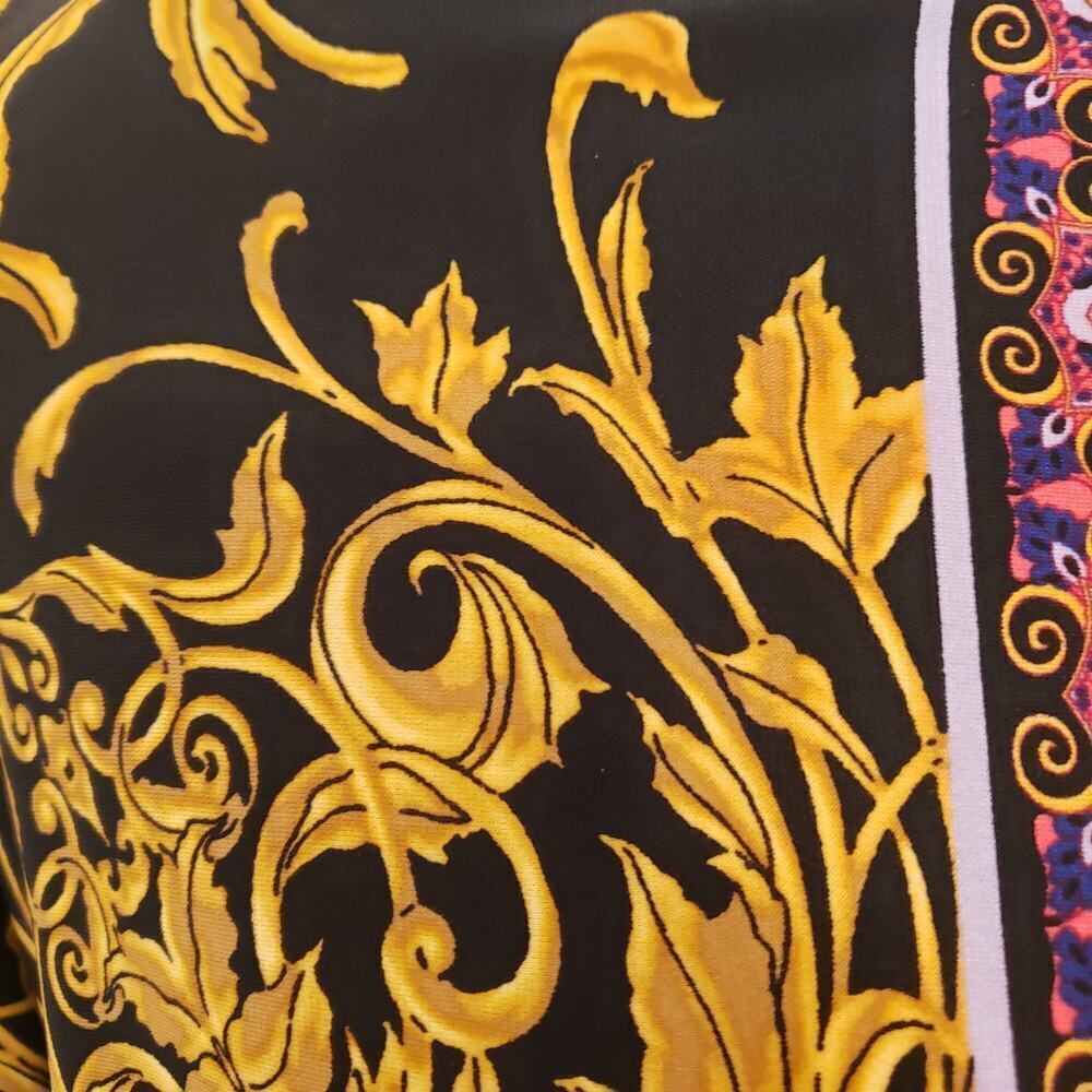 💃 London Times Mara Shift Dress – Geo Black Gold Paisley Print | Size 1X - Picture 7 of 9